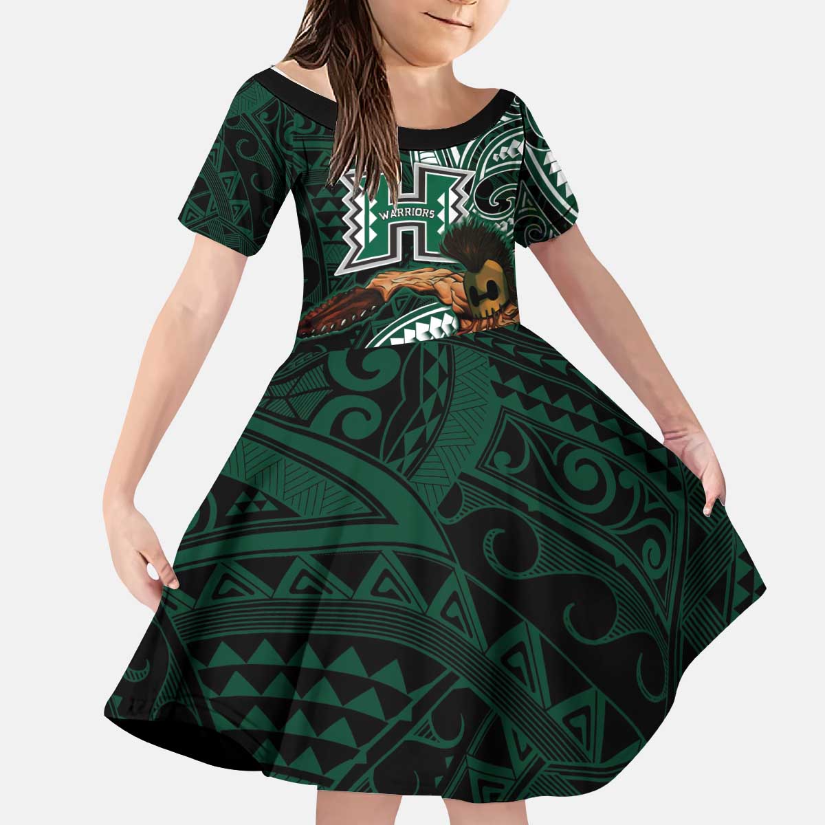 Hawaii Ikaika Warrior Football Kid Short Sleeve Dress Polynesian Tribal Tattoo - Polynesian Pride