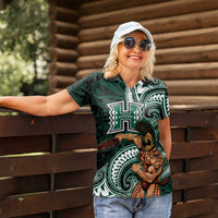 Hawaii Ikaika Warrior Football Women Polo Shirt Polynesian Tribal Tattoo - Polynesian Pride
