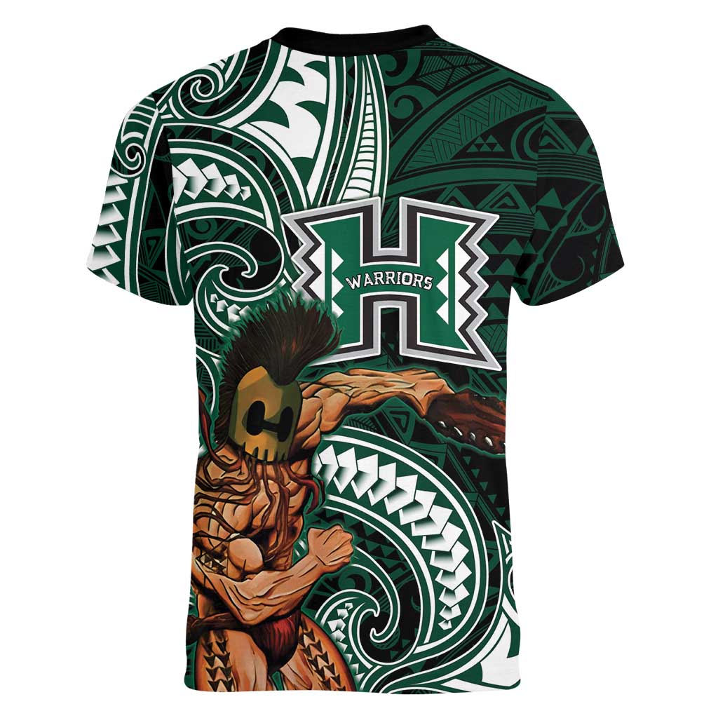 Hawaii Ikaika Warrior Football Women V-Neck T-Shirt Polynesian Tribal Tattoo LT05 - Polynesian Pride