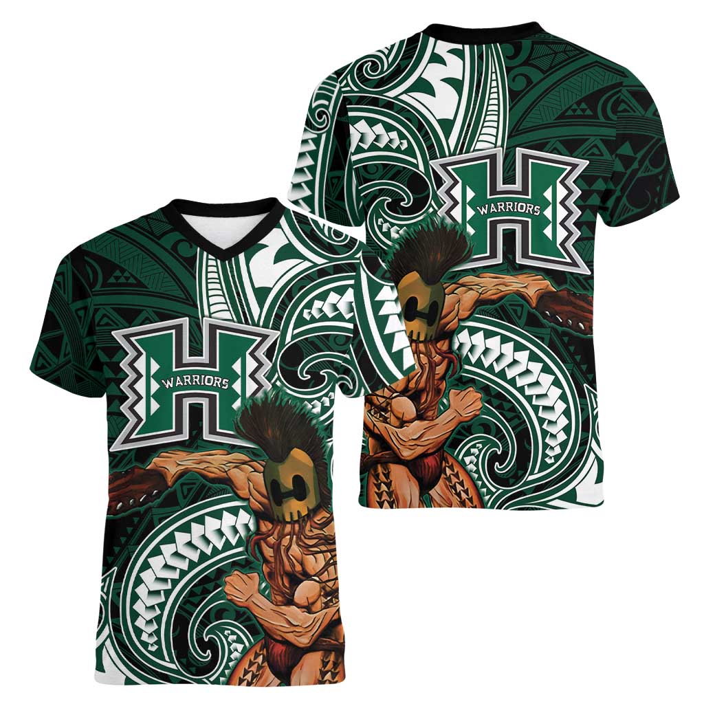 Hawaii Ikaika Warrior Football Women V-Neck T-Shirt Polynesian Tribal Tattoo LT05 - Polynesian Pride