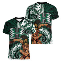 Hawaii Ikaika Warrior Football Women V-Neck T-Shirt Polynesian Tribal Tattoo LT05 - Polynesian Pride