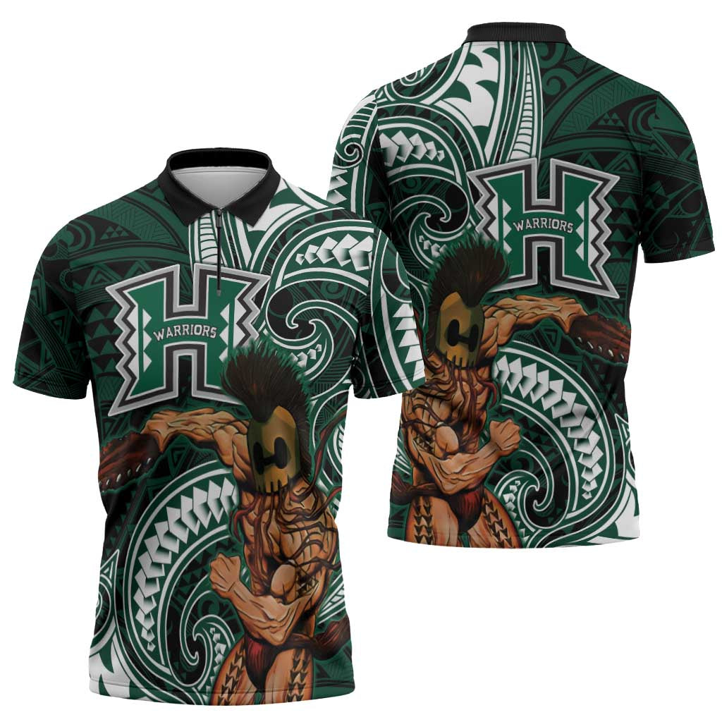 Hawaii Ikaika Warrior Football Zipper Polo Shirt Polynesian Tribal Tattoo - Polynesian Pride