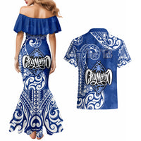 Personalised Hafa Adai Guam History and Chamorro Heritage Day Couples Matching Mermaid Dress and Hawaiian Shirt Blue Latte Stone LT05 - Polynesian Pride