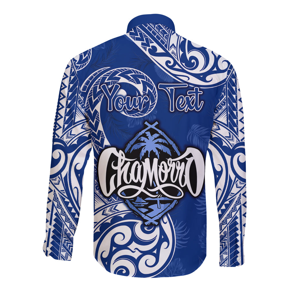 Personalised Hafa Adai Guam History and Chamorro Heritage Day Long Sleeve Button Shirt Blue Latte Stone LT05 - Polynesian Pride