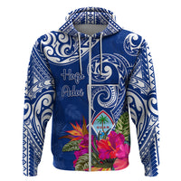 Personalised Hafa Adai Guam History and Chamorro Heritage Day Zip Hoodie Blue Latte Stone LT05 Zip Hoodie Blue - Polynesian Pride