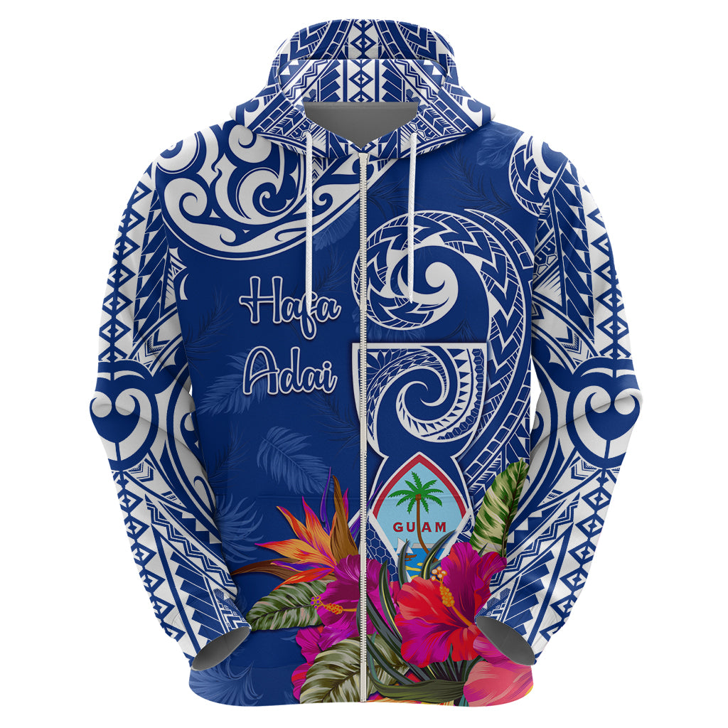 Personalised Hafa Adai Guam History and Chamorro Heritage Day Zip Hoodie Blue Latte Stone LT05 - Polynesian Pride
