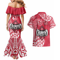 Personalised Hafa Adai Guam History and Chamorro Heritage Day Couples Matching Mermaid Dress and Hawaiian Shirt Red Latte Stone LT05 - Polynesian Pride