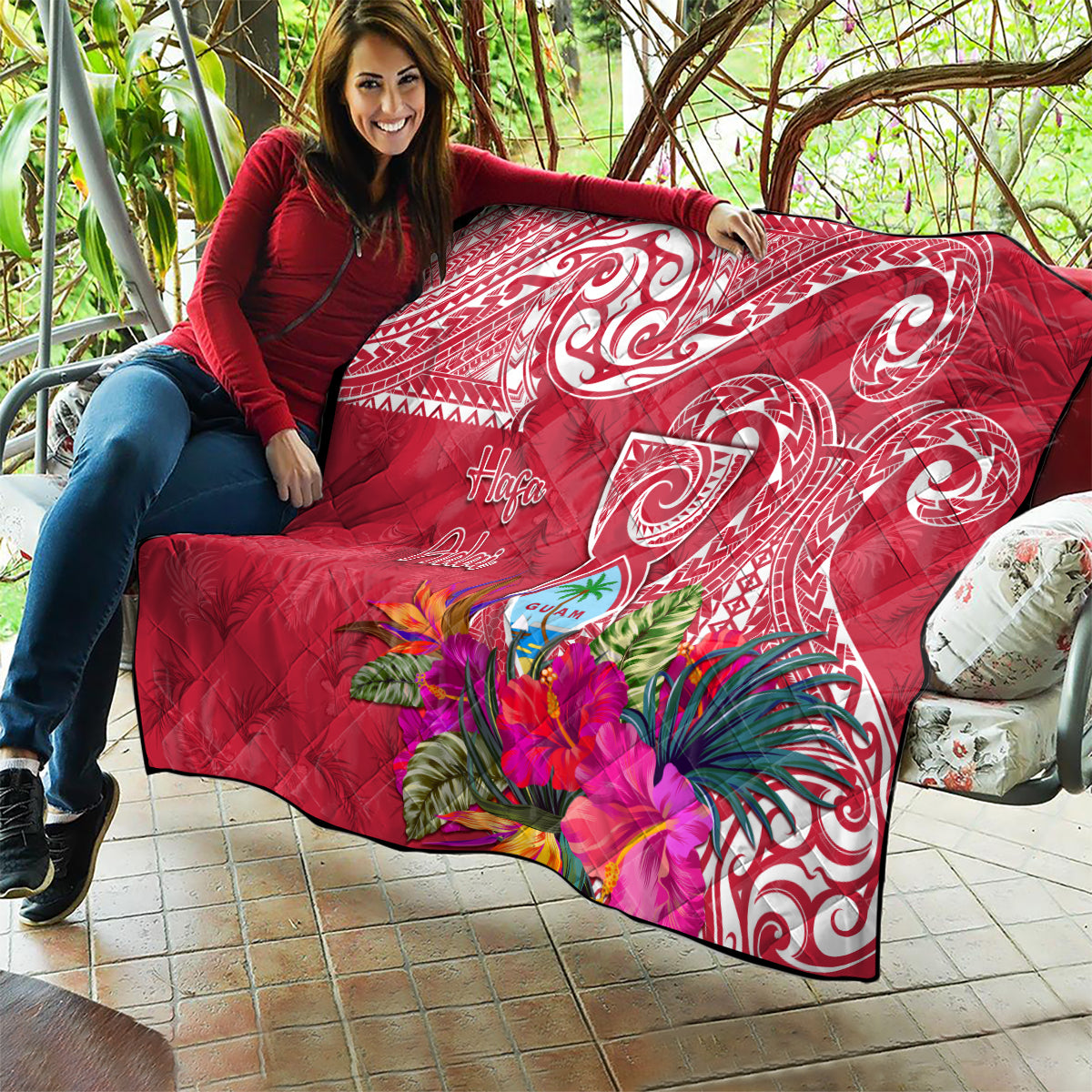 Hafa Adai Guam History and Chamorro Heritage Day Quilt Red Latte Stone LT05 - Polynesian Pride