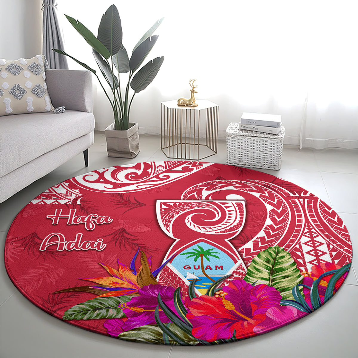 Hafa Adai Guam History and Chamorro Heritage Day Round Carpet Red Latte Stone LT05 - Polynesian Pride