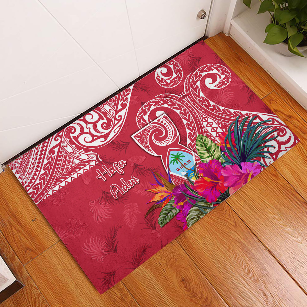 Hafa Adai Guam History and Chamorro Heritage Day Rubber Doormat Red Latte Stone LT05 Red - Polynesian Pride