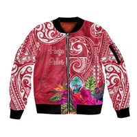 Personalised Hafa Adai Guam History and Chamorro Heritage Day Sleeve Zip Bomber Jacket Red Latte Stone LT05 Unisex Red - Polynesian Pride