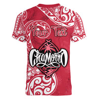 Personalised Hafa Adai Guam History and Chamorro Heritage Day Women V Neck T Shirt Red Latte Stone LT05 - Polynesian Pride