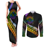 Personalised LGBT History Month Couples Matching Tank Maxi Dress and Long Sleeve Button Shirt Proud And Happy Polynesian Dolphin LT05 Black - Polynesian Pride