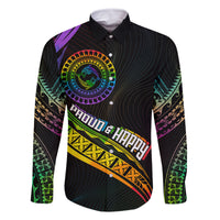 Personalised LGBT History Month Family Matching Mermaid Dress and Hawaiian Shirt Proud And Happy Polynesian Dolphin LT05 Dad's Shirt - Long Sleeve Black - Polynesian Pride