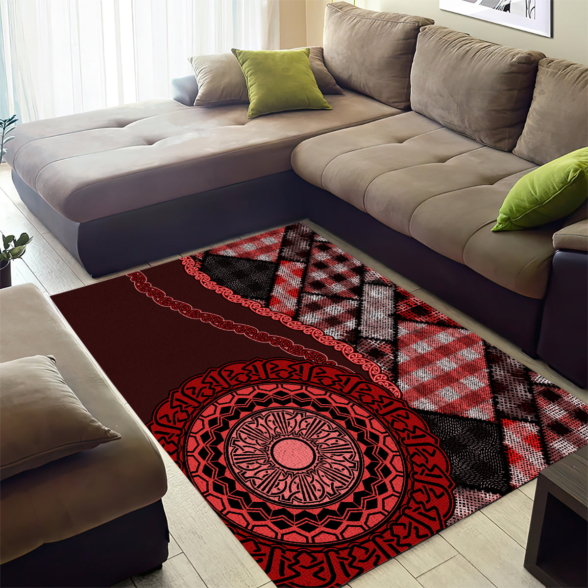 New Zealand Aotearoa Area Rug Maori Harakeke Weaving Pattern Red LT05 - Polynesian Pride