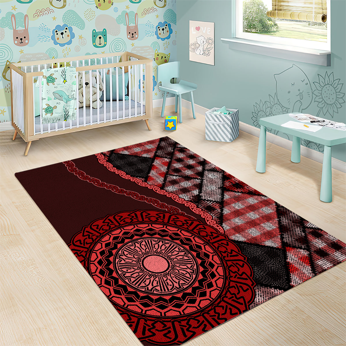 New Zealand Aotearoa Area Rug Maori Harakeke Weaving Pattern Red LT05 - Polynesian Pride