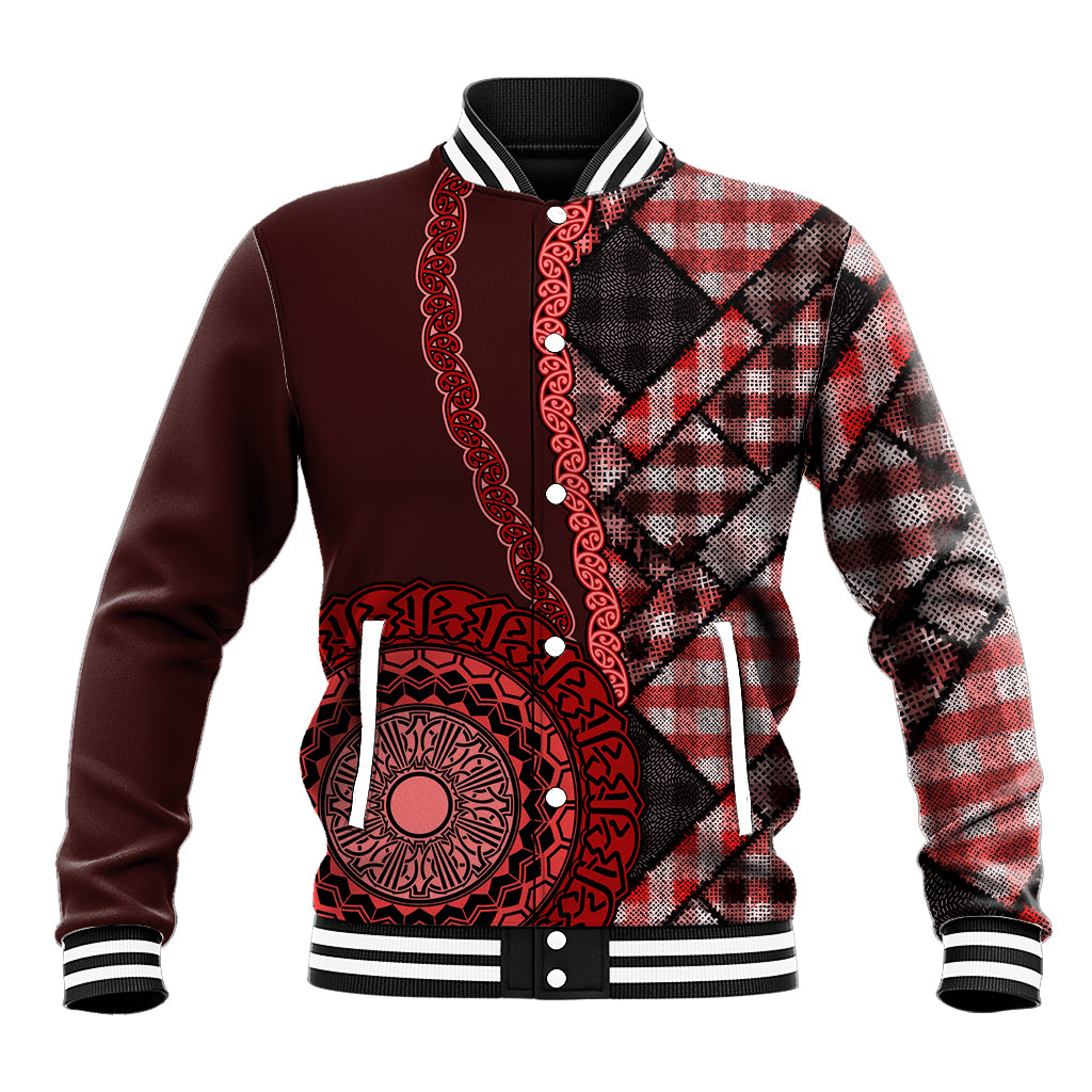 New Zealand Aotearoa Baseball Jacket Maori Harakeke Weaving Pattern Red LT05 Unisex Red - Polynesian Pride