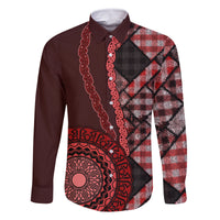 New Zealand Aotearoa Family Matching Mermaid Dress and Hawaiian Shirt Maori Harakeke Weaving Pattern Red LT05 Dad's Shirt - Long Sleeve Red - Polynesian Pride