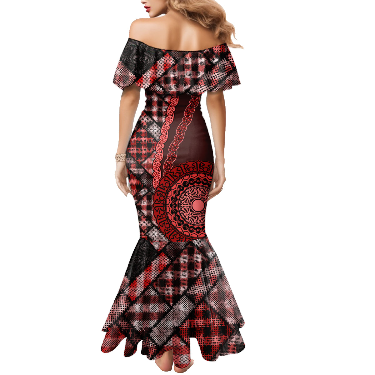 New Zealand Aotearoa Family Matching Mermaid Dress and Hawaiian Shirt Maori Harakeke Weaving Pattern Red LT05 - Polynesian Pride