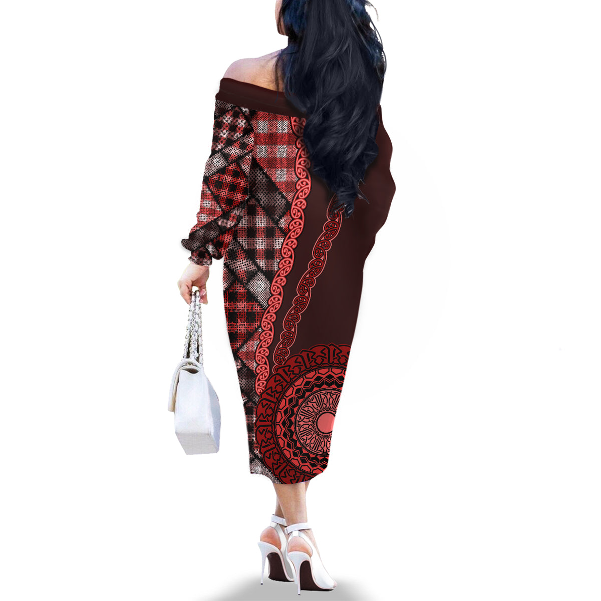New Zealand Aotearoa Family Matching Off Shoulder Long Sleeve Dress and Hawaiian Shirt Maori Harakeke Weaving Pattern Red LT05 - Polynesian Pride