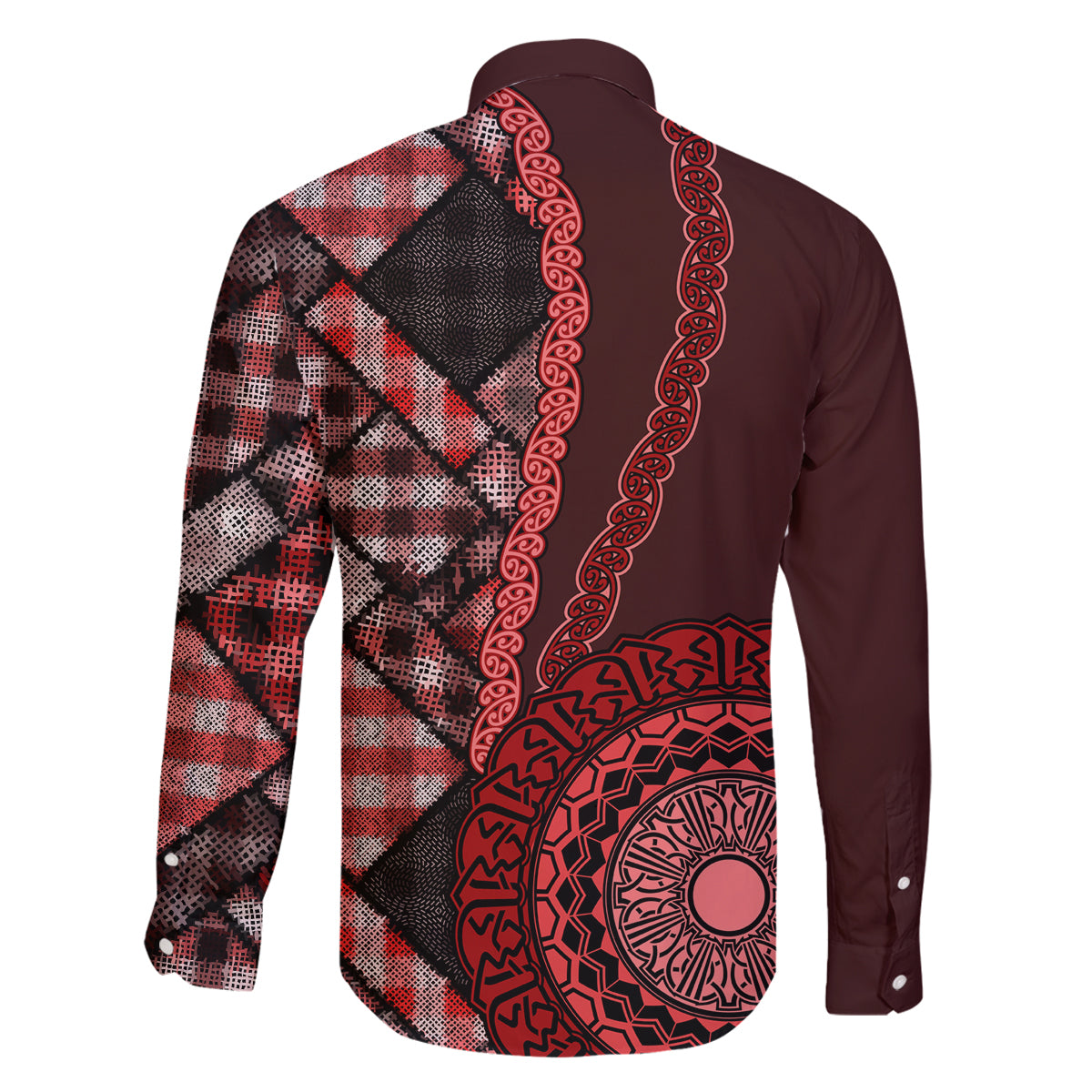 New Zealand Aotearoa Family Matching Off Shoulder Maxi Dress and Hawaiian Shirt Maori Harakeke Weaving Pattern Red LT05 - Polynesian Pride