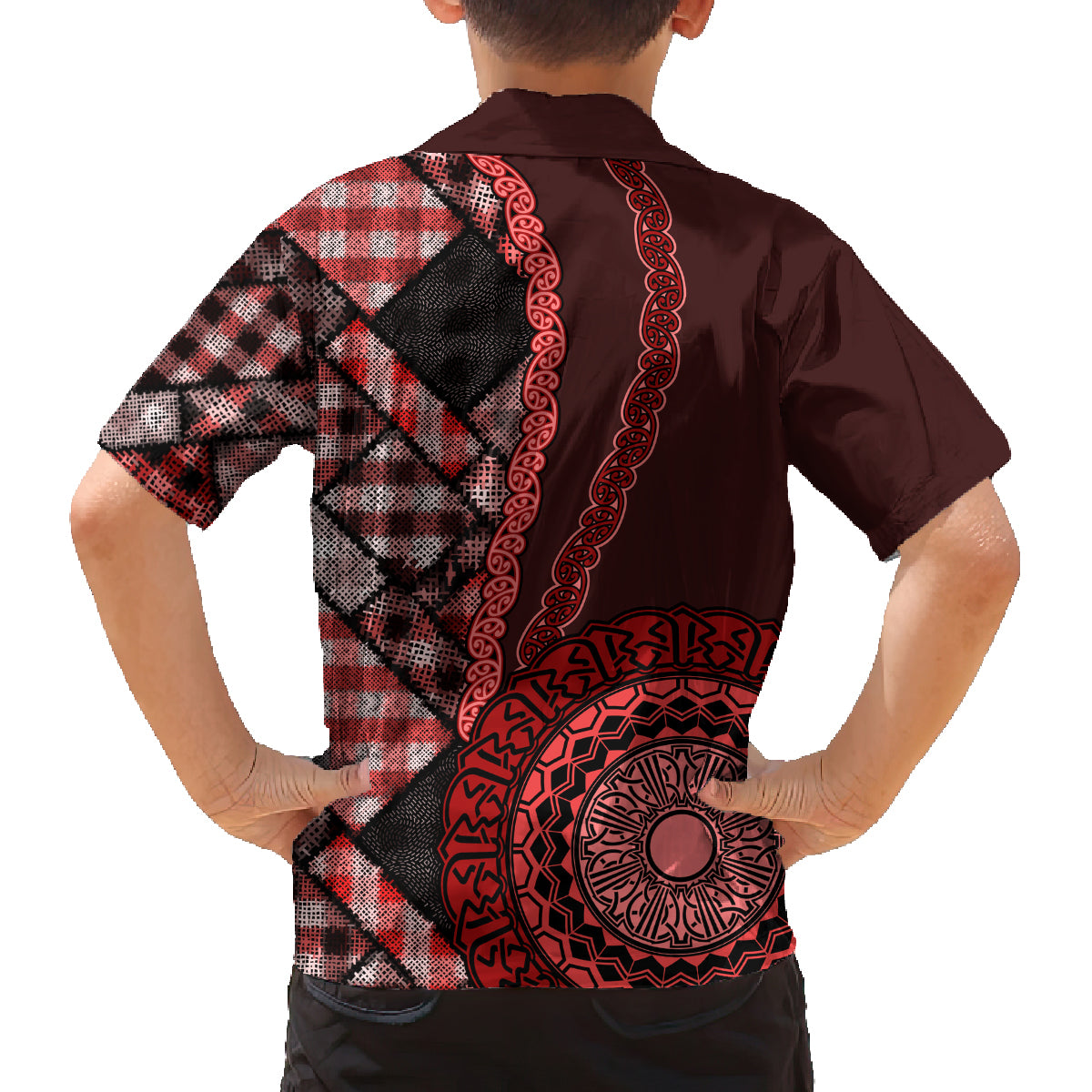 New Zealand Aotearoa Family Matching Tank Maxi Dress and Hawaiian Shirt Maori Harakeke Weaving Pattern Red LT05 - Polynesian Pride
