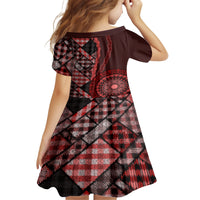 New Zealand Aotearoa Family Matching Tank Maxi Dress and Hawaiian Shirt Maori Harakeke Weaving Pattern Red LT05 - Polynesian Pride
