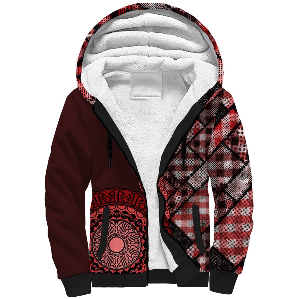 New Zealand Aotearoa Sherpa Hoodie Maori Harakeke Weaving Pattern Red LT05 Unisex Red - Polynesian Pride