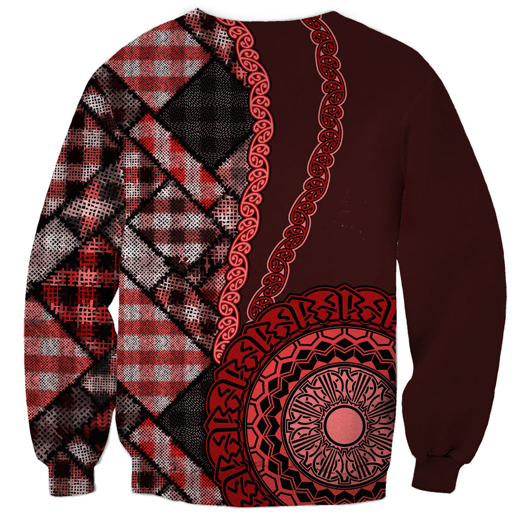 New Zealand Aotearoa Sweatshirt Maori Harakeke Weaving Pattern Red LT05 - Polynesian Pride