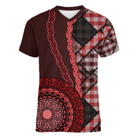New Zealand Aotearoa Women V Neck T Shirt Maori Harakeke Weaving Pattern Red LT05 Female Red - Polynesian Pride