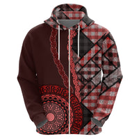 New Zealand Aotearoa Zip Hoodie Maori Harakeke Weaving Pattern Red LT05 - Polynesian Pride