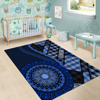New Zealand Aotearoa Area Rug Maori Harakeke Weaving Pattern Blue LT05 - Polynesian Pride