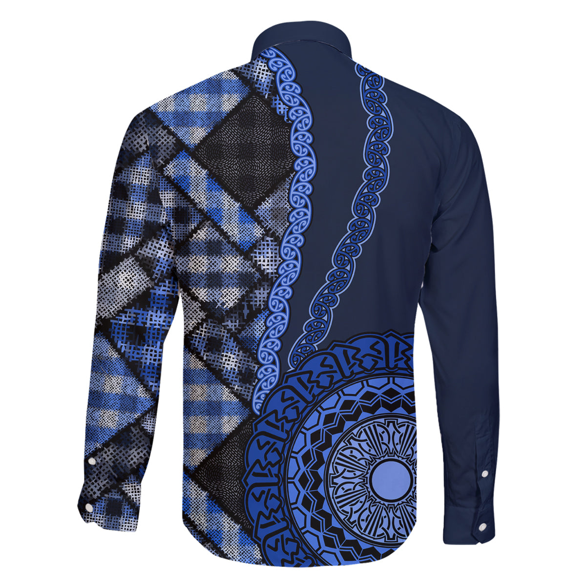 New Zealand Aotearoa Family Matching Off Shoulder Short Dress and Hawaiian Shirt Maori Harakeke Weaving Pattern Blue LT05 - Polynesian Pride