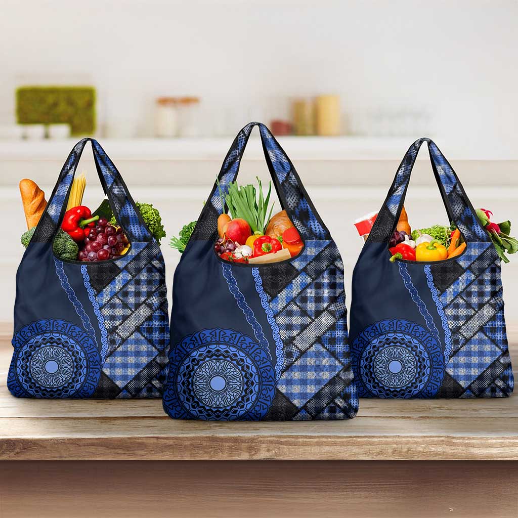 New Zealand Aotearoa Grocery Bag Maori Harakeke Weaving Pattern Blue