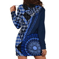 New Zealand Aotearoa Hoodie Dress Maori Harakeke Weaving Pattern Blue LT05 - Polynesian Pride