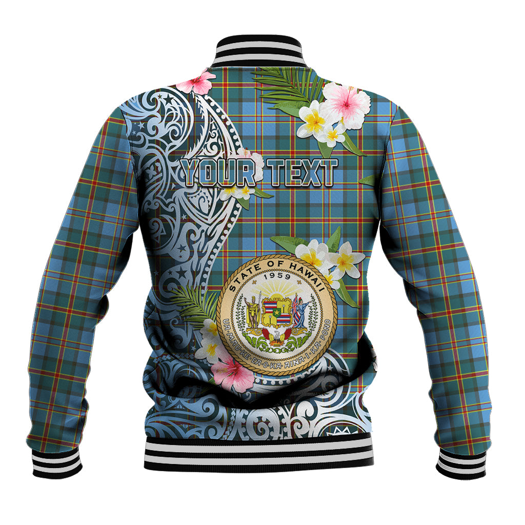 Personalised Hawaii State Baseball Jacket Tropical Flowers With Tartan Pattern LT05 - Polynesian Pride
