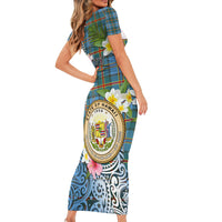 Personalised Hawaii State Family Matching Short Sleeve Bodycon Dress and Hawaiian Shirt Tropical Flowers With Tartan Pattern LT05 - Polynesian Pride