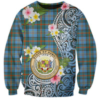 Personalised Hawaii State Sweatshirt Tropical Flowers With Tartan Pattern LT05 Unisex Blue - Polynesian Pride