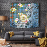 Hawaii State Tapestry Tropical Flowers With Tartan Pattern LT05 Blue - Polynesian Pride