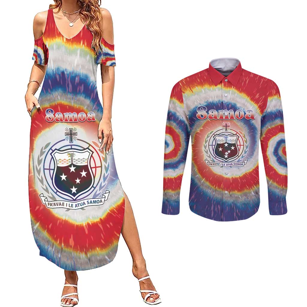 Samoa Couples Matching Summer Maxi Dress and Long Sleeve Button Shirt Tie Dye Unique Style