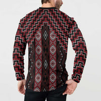 New Zealand Aotearoa Button Sweatshirt Red Poutama With Taniko Pattern LT05