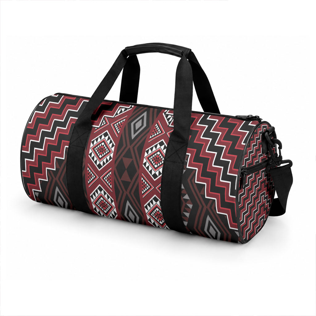 New Zealand Aotearoa Duffle Bag Red Poutama With Taniko Pattern