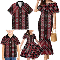 New Zealand Aotearoa Family Matching Mermaid Dress and Hawaiian Shirt Red Poutama With Taniko Pattern LT05 - Polynesian Pride
