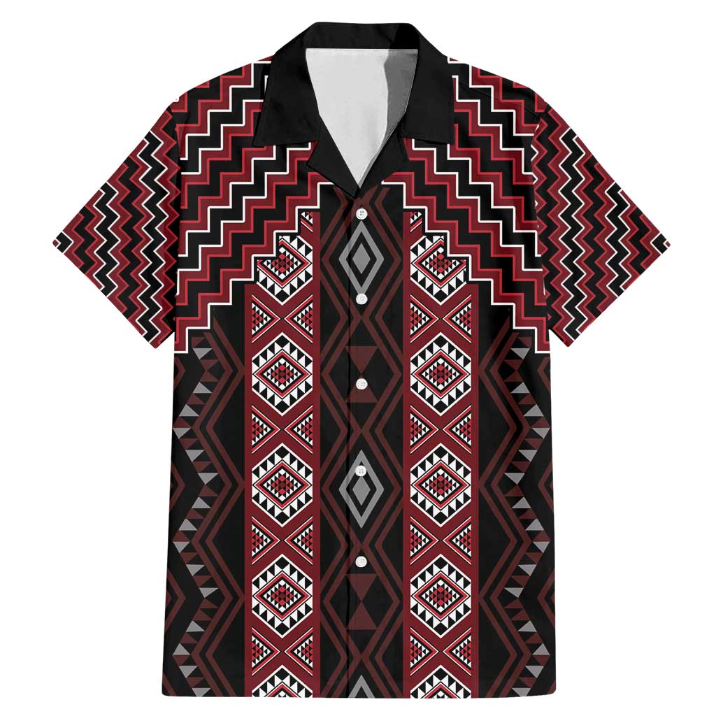 New Zealand Aotearoa Family Matching Mermaid Dress and Hawaiian Shirt Red Poutama With Taniko Pattern LT05 Dad's Shirt - Short Sleeve Red - Polynesian Pride