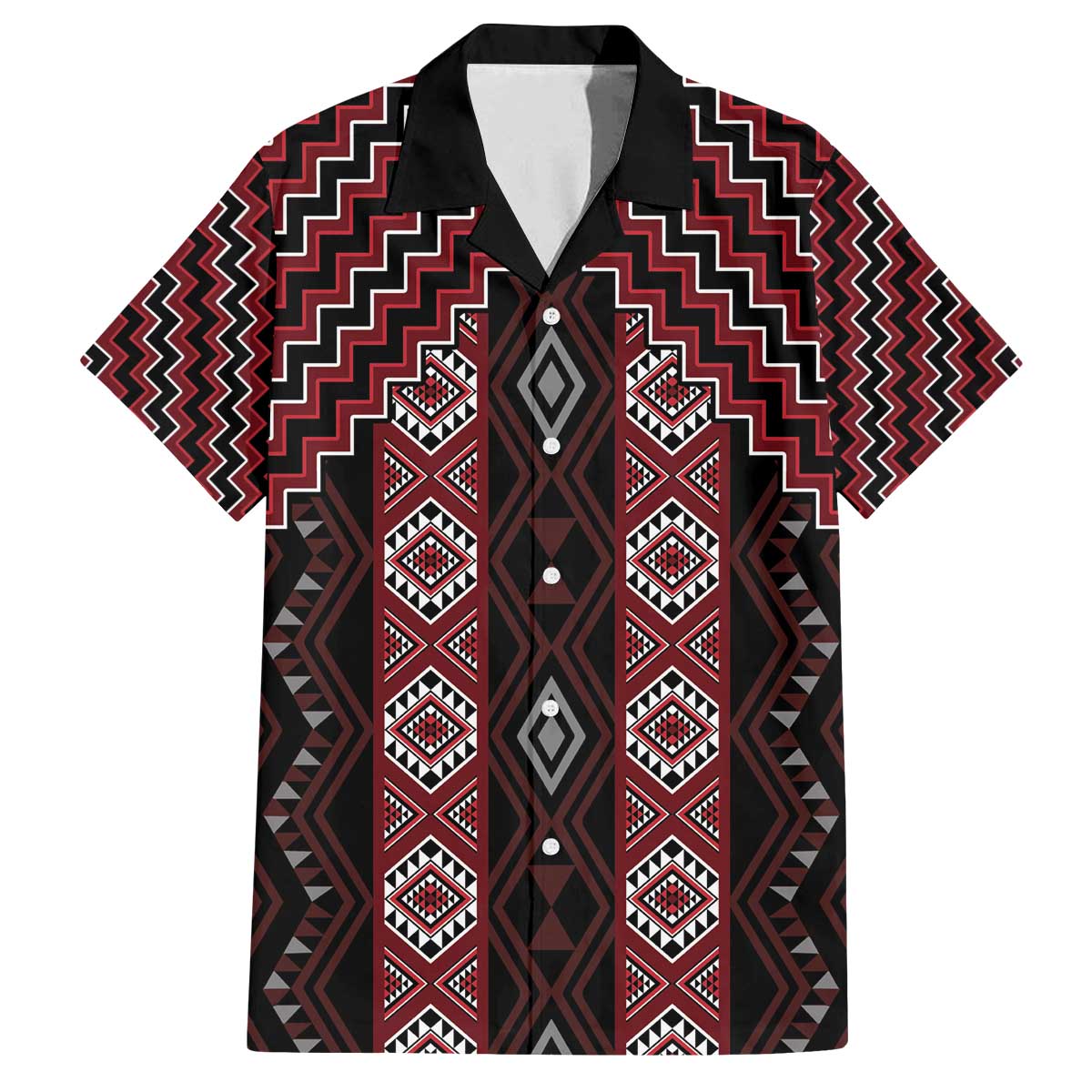 New Zealand Aotearoa Family Matching Off The Shoulder Long Sleeve Dress and Hawaiian Shirt Red Poutama With Taniko Pattern LT05 Dad's Shirt - Short Sleeve Red - Polynesian Pride