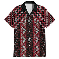 New Zealand Aotearoa Family Matching Off Shoulder Maxi Dress and Hawaiian Shirt Red Poutama With Taniko Pattern LT05 Dad's Shirt - Short Sleeve Red - Polynesian Pride