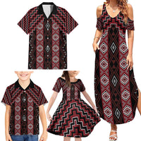 New Zealand Aotearoa Family Matching Summer Maxi Dress and Hawaiian Shirt Red Poutama With Taniko Pattern LT05 - Polynesian Pride