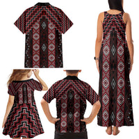 New Zealand Aotearoa Family Matching Tank Maxi Dress and Hawaiian Shirt Red Poutama With Taniko Pattern LT05 - Polynesian Pride