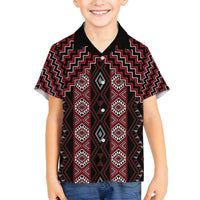 New Zealand Aotearoa Family Matching Tank Maxi Dress and Hawaiian Shirt Red Poutama With Taniko Pattern LT05 Son's Shirt Red - Polynesian Pride