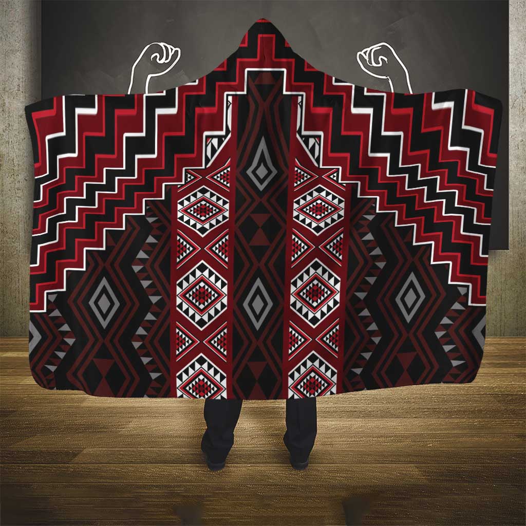 New Zealand Aotearoa Hooded Blanket Red Poutama With Taniko Pattern LT05